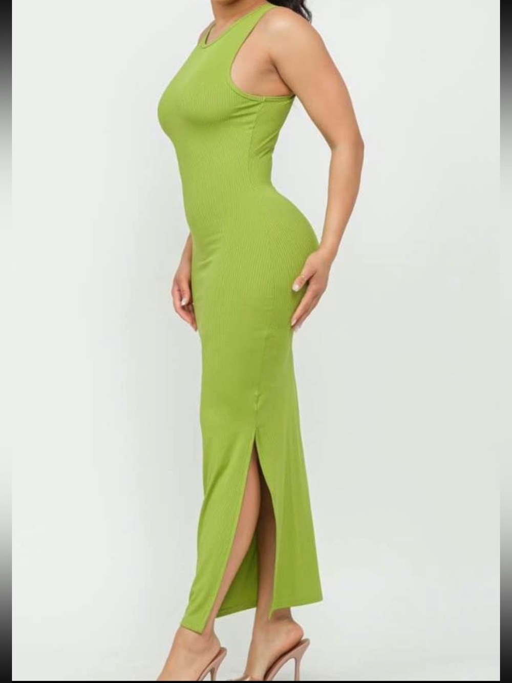 Lime Green Ribbed Tank Maxi Dress size M